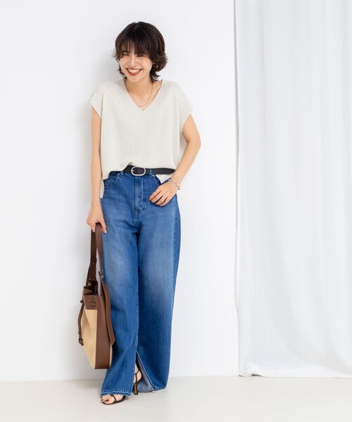 ベスト ジレ ラメスパンコールノースリーブVネックプルオーバーニット レディース NOLLEY'S ベスト ジレ ラメスパンコールノースリーブVネックプル