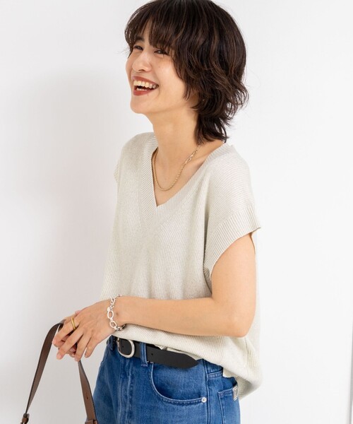 ベスト ジレ ラメスパンコールノースリーブVネックプルオーバーニット レディース NOLLEY'S ベスト ジレ ラメスパンコールノースリーブVネックプル