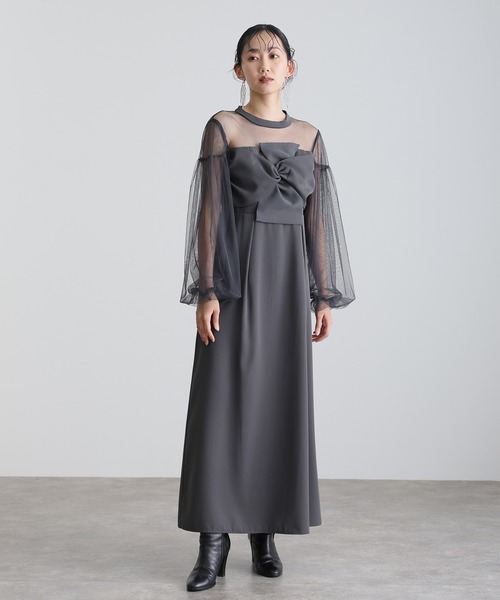 atlo ドレス atlo（アトロ） ドレス ミモレ丈＆袖ありフォーマルパフスリーブ立体