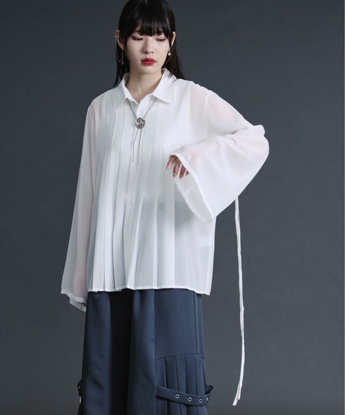 Ellno Loset（エルノロゼット） シャツ コードスリーブプリーツシアー