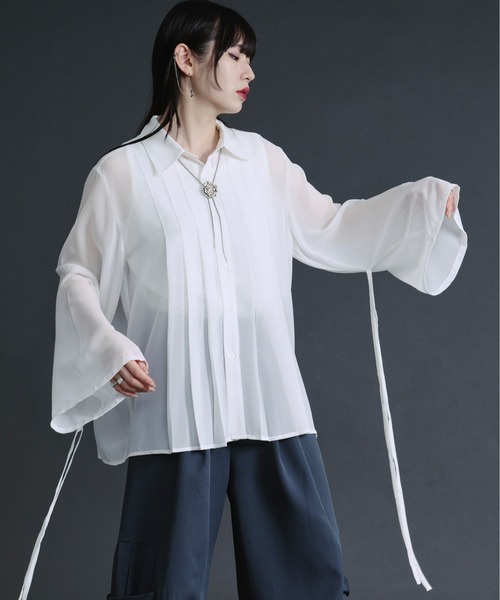 Ellno Loset（エルノロゼット） シャツ コードスリーブプリーツシアー