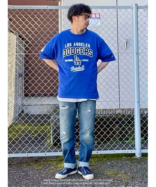 「MLB」 半袖Tシャツ L ネイビー メンズ