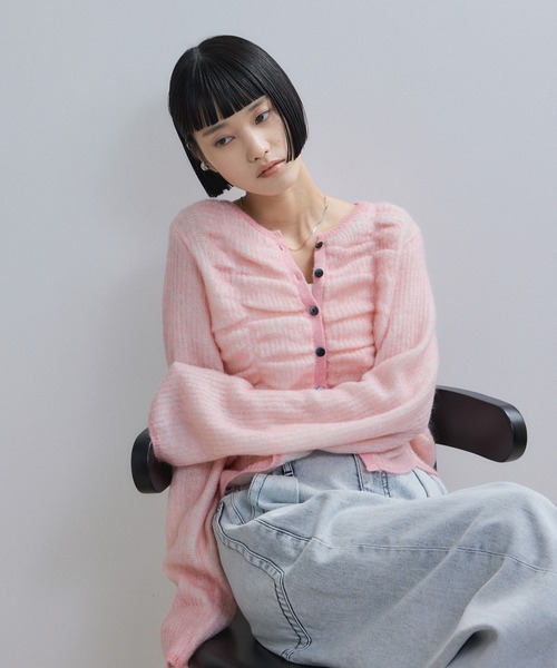 カーディガン 「WEB限定」ダブルモヘアシャーリングカーディガン レディース ADAM ET ROPE'（アダムエロペ） カーディガン 「WEB限定」ダブルモヘア