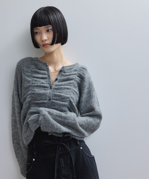 【未使用】ADAM ET ROPE'☆カーディガン　モヘア☆L☆グレー ADAM ET ROPE' カーディガン 「定番」モヘアミックス オーバー