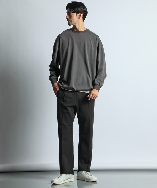 LANVIN en Bleu tシャツ 2重編み 裾ドローコード付き ロンT メンズ