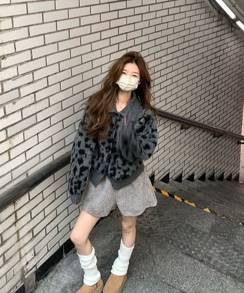 MONO8 カーディガン ヒョウ柄シャギーニットカーディガン レディース