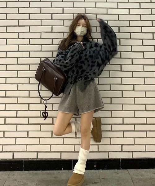 こば MONO8 カーディガン ヒョウ柄シャギーニットカーディガン レディース
