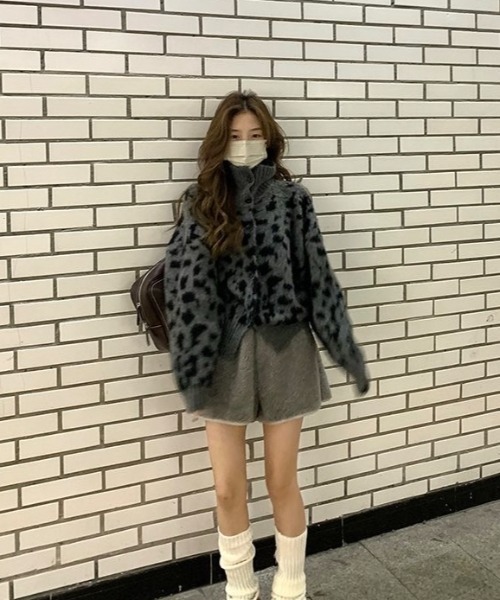 MONO8 カーディガン ヒョウ柄シャギーニットカーディガン レディース