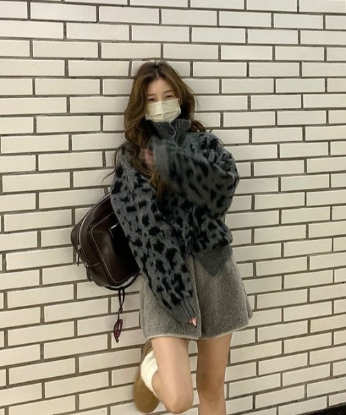 MONO8 カーディガン ヒョウ柄シャギーニットカーディガン レディース