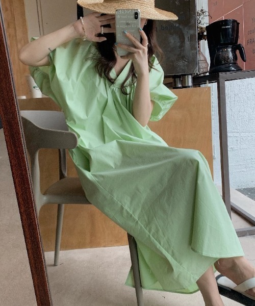 「N.s」 半袖ワンピース FREE ライトグリーン レディース_画像2