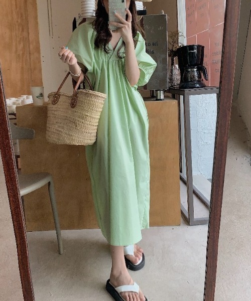 「N.s」 半袖ワンピース FREE ライトグリーン レディース_画像4