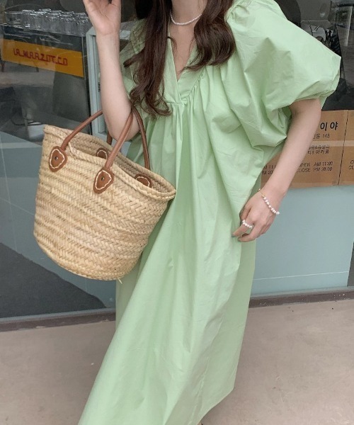 「N.s」 半袖ワンピース FREE ライトグリーン レディース_画像9