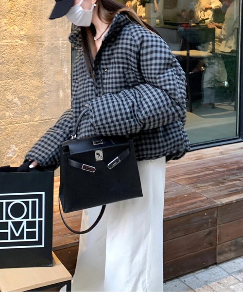 LUCPY コート アウター ギンガムチェック中綿ジャケット レディース