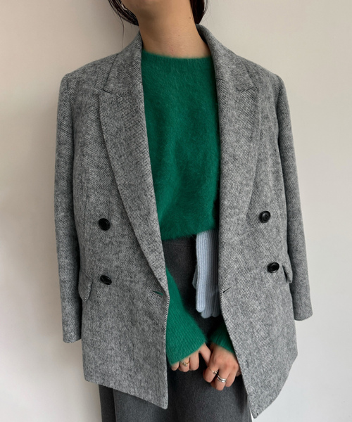 スローブイエナシャギーヘリンボーンジャケットグレー ダブル テーラードジャケット SLOBE IENA（スローブイエナ） テーラードジャケット FREE グレー
