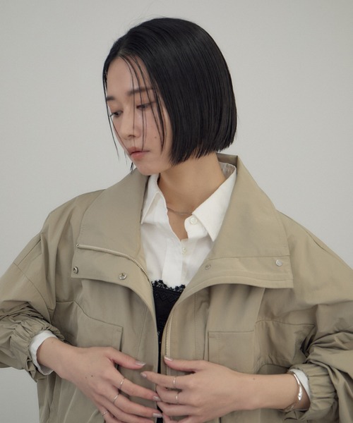 アダムエロペ スタンドカラーブルゾン 春秋 ベージュ 美品 軽量 SALON adam et rope'（サロン アダム エ ロペ） ブルゾン アウター