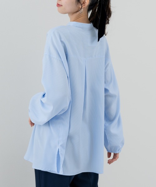 ブラウス シャツ 「refinedworks」ダブルタック ストライプチュニック
