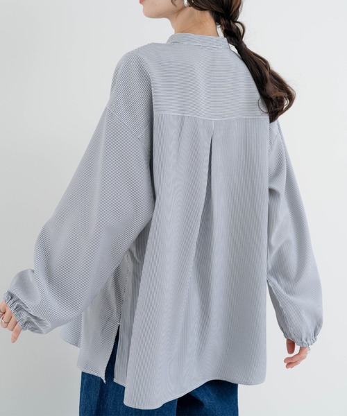 ブラウス シャツ 「refinedworks」ダブルタック ストライプチュニック