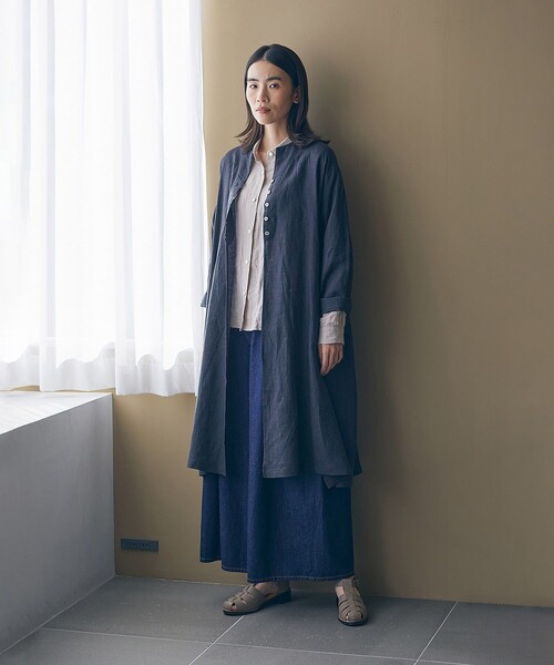 LOISIR　リネンガウンカーディガン　羽織 LOISIR ブラウス シャツ リネンチェックガウンカーディガン レディース
