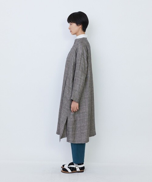 LOISIR リネンシャツ ブラウス シャツ リネンチェックガウン