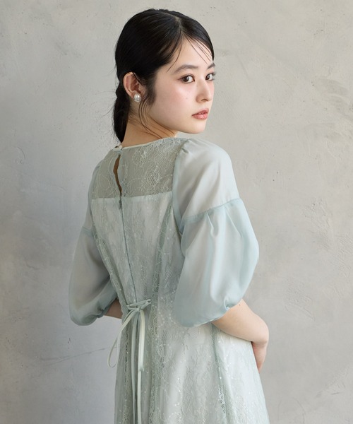 AIMER（エメ） ドレス オーガンジーボリュームスリーブスパンコール