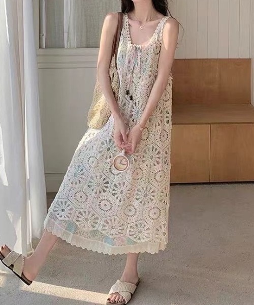 Maison Calme ワンピース 夏 「26年春夏新作」クロシェ編み