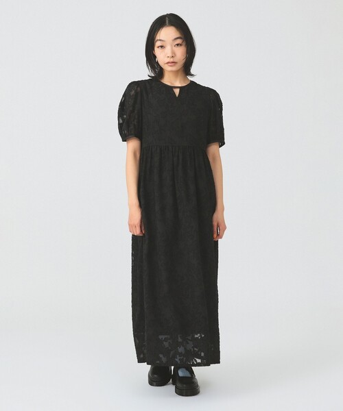 ワンピース ジャガード パフスリーブ ワンピースの画像