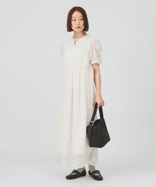 ワンピース ジャガード パフスリーブ ワンピースの画像