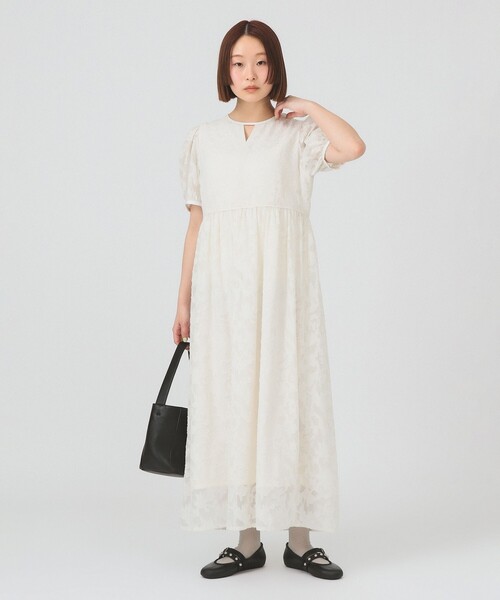 ワンピース ジャガード パフスリーブ ワンピースの画像