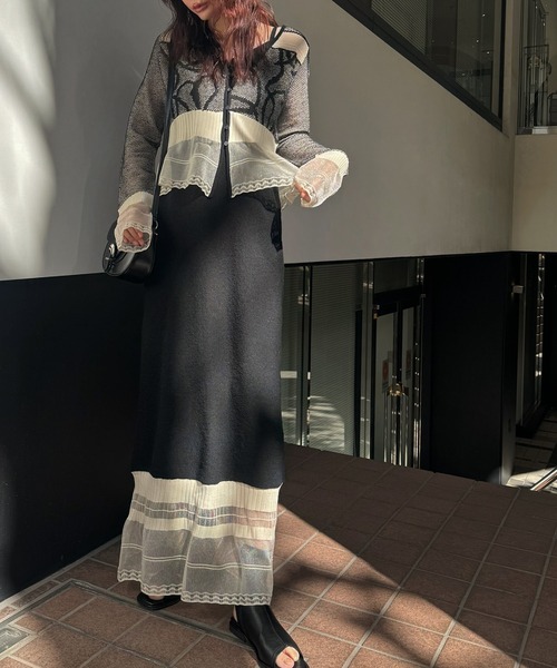 WILLFULLY（ウィルフリー） ワンピース hem sheer jacquard knit cami