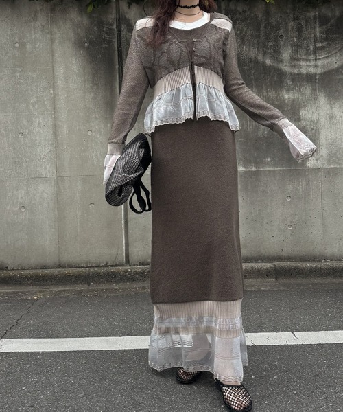 WILLFULLY（ウィルフリー） ワンピース hem sheer jacquard knit cami