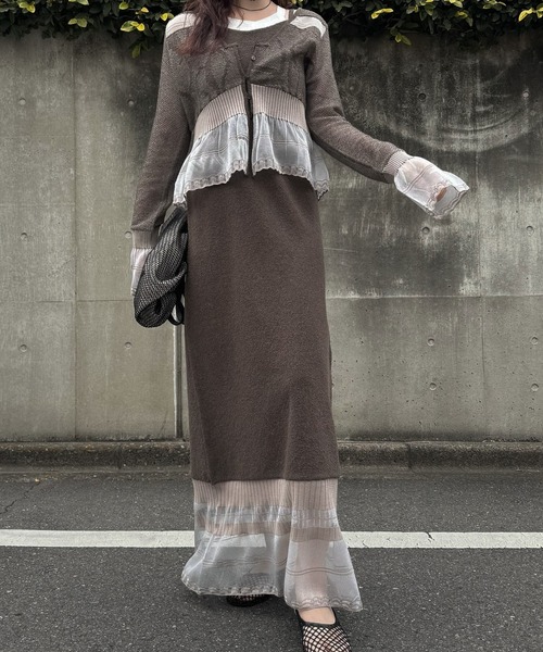 WILLFULLY（ウィルフリー） ワンピース hem sheer jacquard knit cami