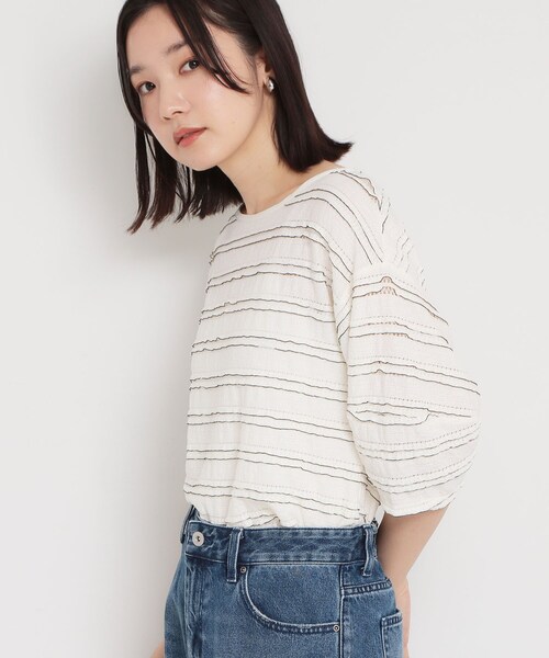 THE SHOP TK tシャツ 「1枚で美人見え」 フリルレースボーダートップス
