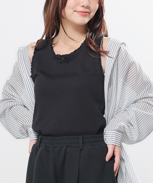 h.HONEY タンクトップ カットソーフリルベスト ゴスロリ Honeys（ハニーズ） タンクトップ ノースリーブ 「UVカット」レース
