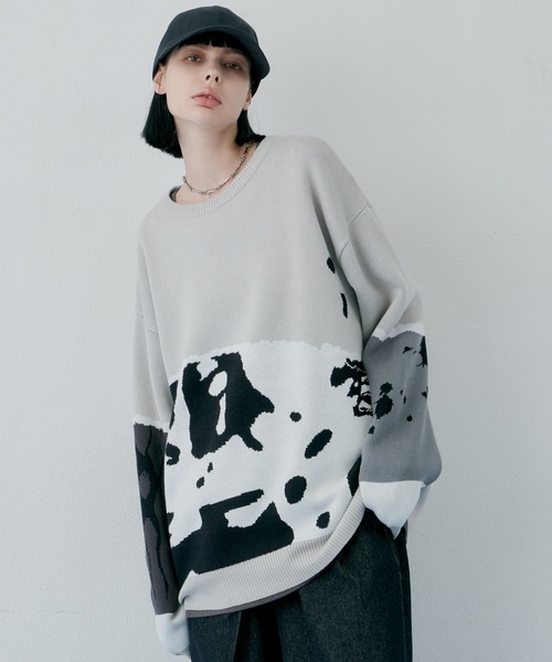 「AIVER」 長袖ニット MEDIUM ダークグレー メンズ_画像3