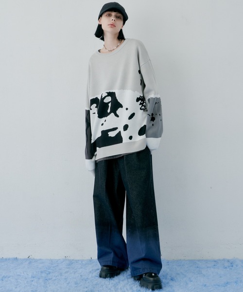 「AIVER」 長袖ニット MEDIUM ダークグレー メンズ_画像4