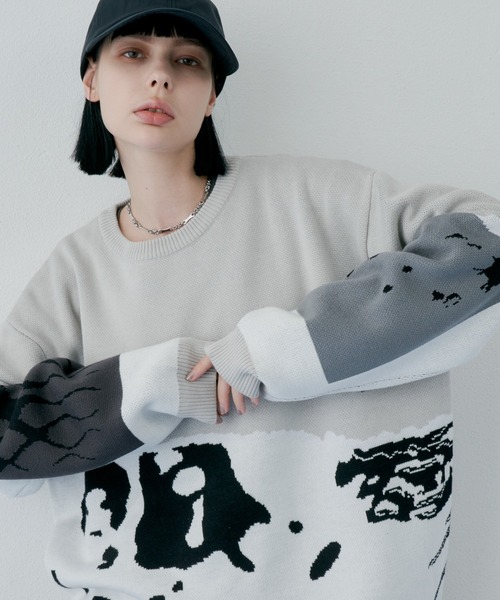 「AIVER」 長袖ニット MEDIUM ダークグレー メンズ_画像5