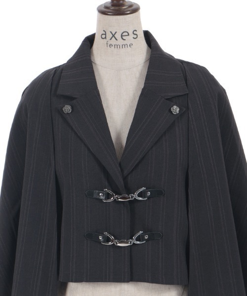 あき　Unpeu Femme 黒ジャケット axes femme（アクシーズ ファム） コート アウター ビット付ケープJK