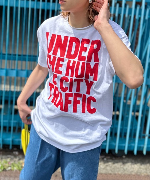 アライブン　インベル　レディース　カラーTシャツ半袖 レッドM③ mi via loca tシャツ 半袖 「GILDAN」UNDER THE HUM OF CITY TRAFFIC