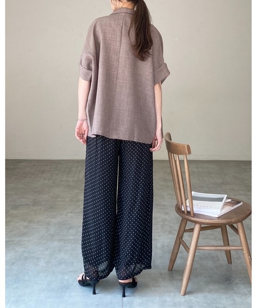 【新品タグ付き】大人カジュアル◇半袖ダブルジャケット（ブラウン／ベージュ） She's Closet ジャケット テーラードジャケット リネンライク オーバー