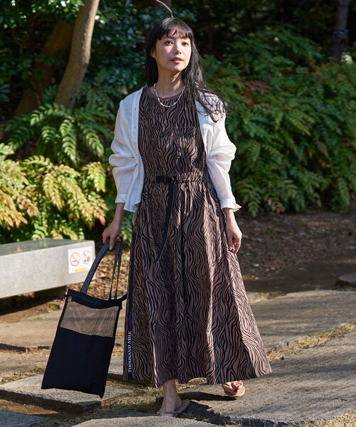 「THOUSAND MILE」 ノースリーブワンピース フリ- ブラウン レディース_画像5