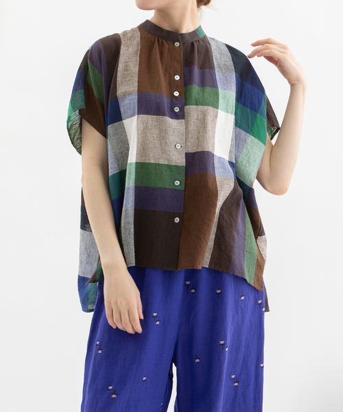 ꕤ新品ꕤ nop de nod 今季 パネルチェックスタンドカラーブラウス nop de nod（ノップドゥノッド） ブラウス シャツ パネルチェック