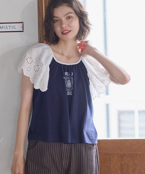 niko and…（ニコアンド） tシャツ 半袖 コットンレーススリーブロゴT