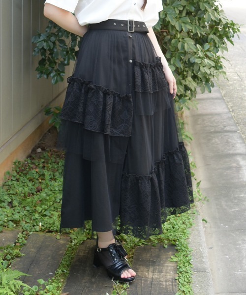 axes femme（アクシーズ ファム） ロング スカート 異素材切替ロング