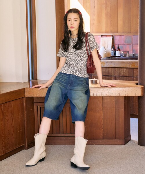 「FREAK'S STORE」 デニムハーフパンツ MEDIUM ネイビー レディース_画像2