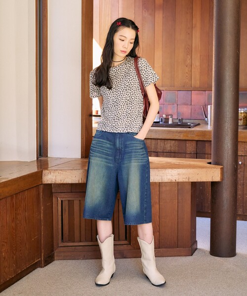 「FREAK'S STORE」 デニムハーフパンツ MEDIUM ネイビー レディース_画像5
