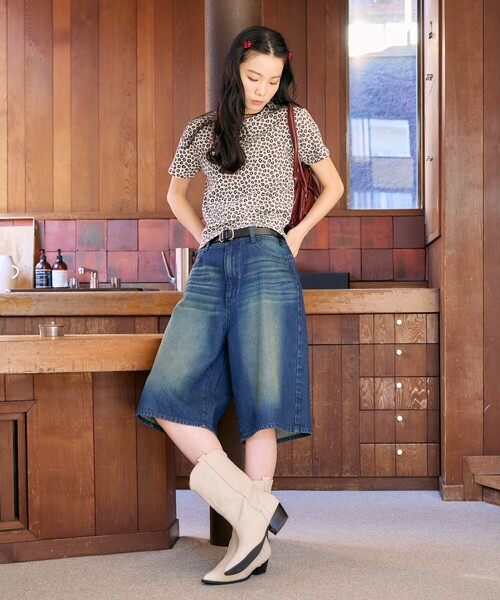 「FREAK'S STORE」 デニムハーフパンツ MEDIUM ネイビー レディース_画像6