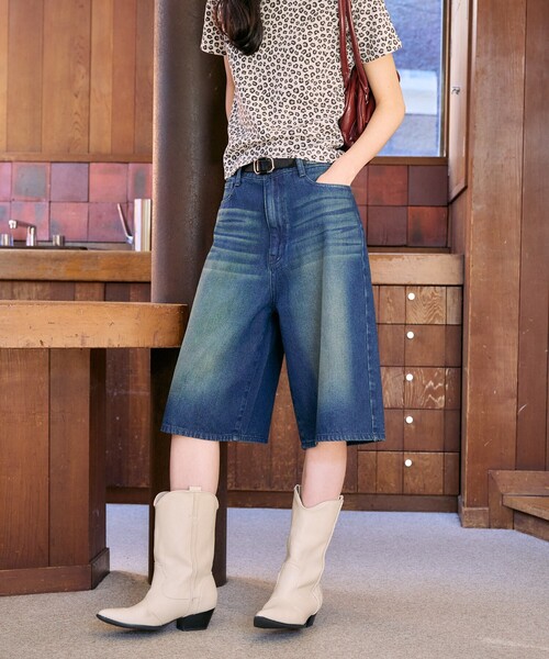 「FREAK'S STORE」 デニムハーフパンツ MEDIUM ネイビー レディース_画像7