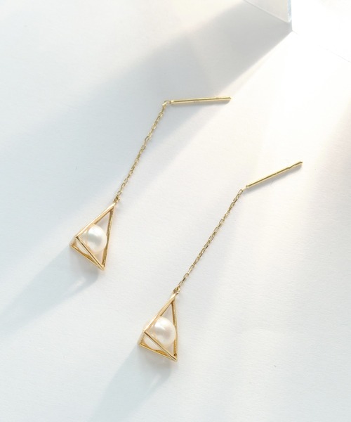 JUPITER ピアス 「K10」幾何学デザイン淡水パールアメリカンピアス 