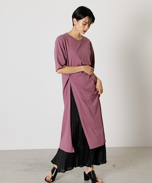 チュニック TWIST SLIT HALF SLEEVE TOPS ツイストスリットハーフスリーブトップス