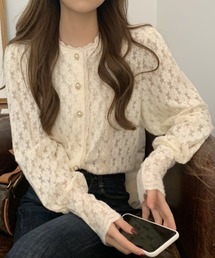FLOWERS BIRDS MARKET ファー襟付き レースアップカーディガン FLOWERS BIRDS MARKET ファー襟付き レースアップカーディガン